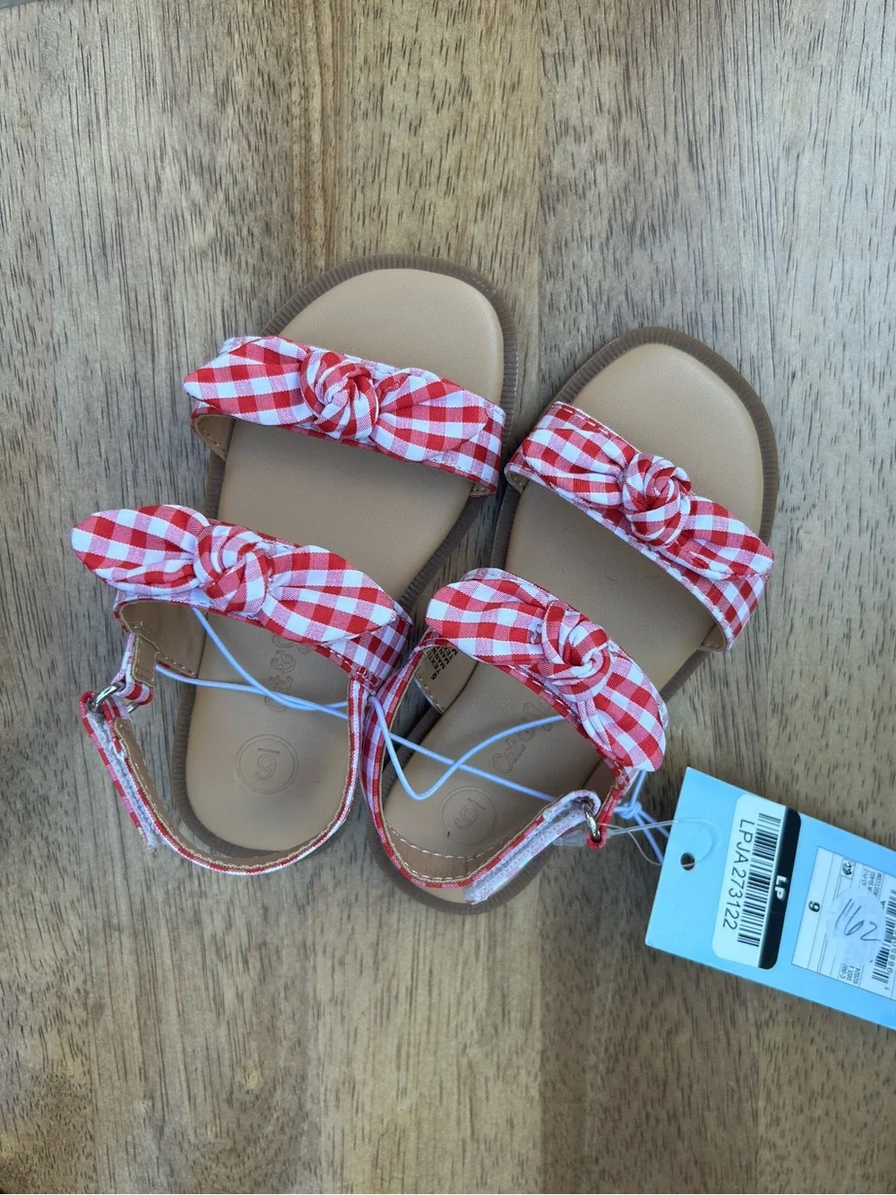 Toddler Girls Red Gingham Knot Strap Sandals